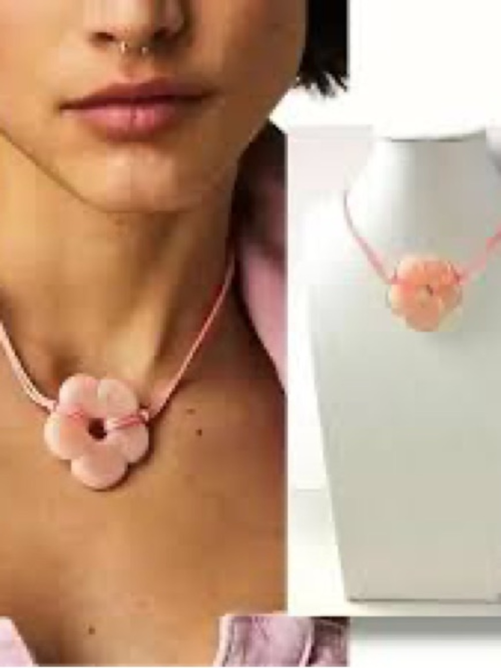 Free People Pink Flower Cord Necklace